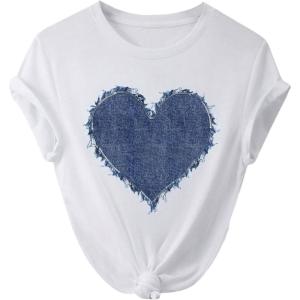 image:imageWomens Heart Print T Shirts Crew Neck Short Sleeve Tees Casual Summer Y2k TopsWhite