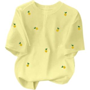 image:imageWomens Lemon Print Cute Tops Crew Neck Short Sleeve T Shirts Casual Summer TopsYellow