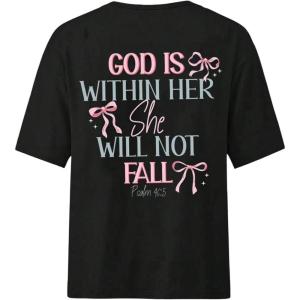 image:imageWomens Letter Graphic Tees Crew Neck Short Sleeve T Shirts Summer OutfitsBlack
