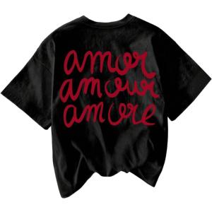 image:imageWomens Letter Graphic Tees Crew Neck Short Sleeve T Shirts Summer OutfitsBlack and Red