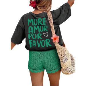image:imageWomens Letter Graphic Tees Crew Neck Short Sleeve T Shirts Summer OutfitsGrey