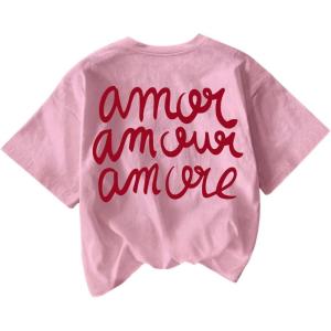 image:imageWomens Letter Graphic Tees Crew Neck Short Sleeve T Shirts Summer OutfitsLight Pink