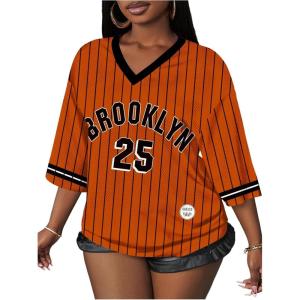 image:imageWomens Mesh Oversized Jersey Shirts Y2K Number Striped Half Sleeve Basketball Football JerseyMulticolor