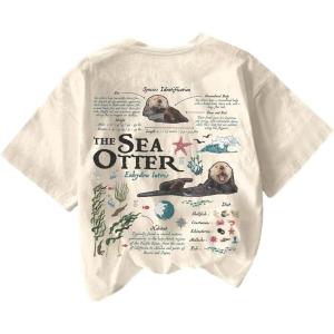 image:imageWomens Sea Otter Print Graphic Tees Cute Short Sleeve Crew Neck Casual Summer T ShirtsApricot