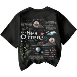 image:imageWomens Sea Otter Print Graphic Tees Cute Short Sleeve Crew Neck Casual Summer T ShirtsBlack