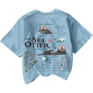 image:imageWomens Sea Otter Print Graphic Tees Cute Short Sleeve Crew Neck Casual Summer T ShirtsLight Blue