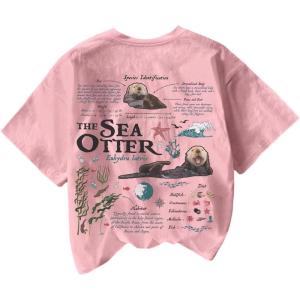 image:imageWomens Sea Otter Print Graphic Tees Cute Short Sleeve Crew Neck Casual Summer T ShirtsLight Pink