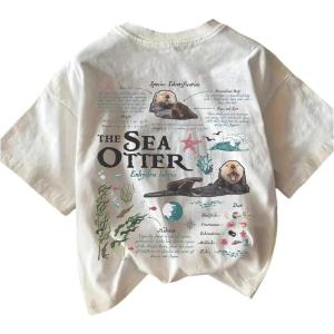image:imageWomens Sea Otter Print Graphic Tees Cute Short Sleeve Crew Neck Casual Summer T ShirtsWhite