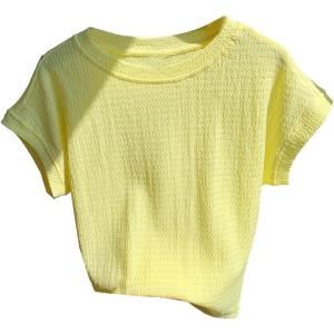 image:imageWomens Textured Tops Crew Neck Short Sleeve T Shirts Casual Summer TopsYellow