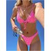 image:imageRoseSeek Womens 2 Piece Gingham Bikini Sets Tie Front Frill Bathing Suit Set Wireless Padded SwimsuitHot Pink