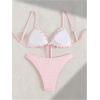 image:imageRoseSeek Womens 2 Piece Gingham Bikini Sets Tie Front Frill Bathing Suit Set Wireless Padded SwimsuitPink