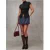 image:imageRoseSeek Womens Button Down Mock Neck T Shirt Cap Short Sleeve Slim Fit Knit Tee Tops