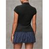 image:imageRoseSeek Womens Button Down Mock Neck T Shirt Cap Short Sleeve Slim Fit Knit Tee Tops