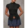 image:imageRoseSeek Womens Button Down Mock Neck T Shirt Cap Short Sleeve Slim Fit Knit Tee Tops
