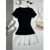image:imageRoseSeek Womens Color Block Pleated A Line Mini Dresses Short Sleeve Fitted Collared Office Work DressBlack and White