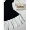 image:imageRoseSeek Womens Color Block Pleated A Line Mini Dresses Short Sleeve Fitted Collared Office Work DressBlack and White