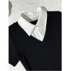 image:imageRoseSeek Womens Color Block Pleated A Line Mini Dresses Short Sleeve Fitted Collared Office Work DressBlack and White