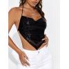 image:imageRoseSeek Womens Sparkly Sequin Draped Halter Crop Tops Backless Rave Night Out Party ShirtsBlack