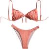 image:imageRoseSeek Womens 2 Piece Gingham Bikini Sets Tie Front Frill Bathing Suit Set Wireless Padded SwimsuitCoral Orange