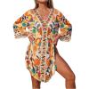 image:imageRoseSeek Womens Bathing Suit Cover Up Floral Mesh Boho Beach Cover Up Dress Summer Vacation OutfitsMulticolor