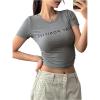 image:imageRoseSeek Womens Short Sleeve Graphic Tees Crew Neck Slim Fit Crop Tops Casual T Shirt