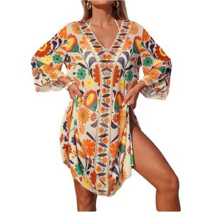 image:imageRoseSeek Womens Bathing Suit Cover Up Floral Mesh Boho Beach Cover Up Dress Summer Vacation OutfitsMulticolor