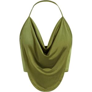 image:imageRoseSeek Womens Draped Backless Halter Top Asymmetrical Hem Slim Fit Camisole Top ClubwearGreen