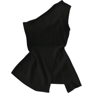 image:imageRoseSeek Womens Dressy One Shoulder Tops Slim Fit Peplum Tops with Slit Elegant Tank TopsBlack