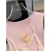 image:imageRoseSeek Womens 3D Floral Tank Top Crew Neck Tulip Applique Summer Casual Sleeveless Going Out TopsLight Pink