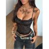 image:imageRoseSeek Womens Cheetah Lace Camisole Spaghetti Strap Slim Fit Cropped Tops Summer Aesthetic Y2k TopsBrown