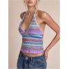 image:imageRoseSeek Womens Colorful Boho Halter Tops Fitted Backless Crop Tops Vacation Beach WearBlue