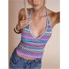 image:imageRoseSeek Womens Colorful Boho Halter Tops Fitted Backless Crop Tops Vacation Beach WearBlue