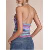 image:imageRoseSeek Womens Colorful Boho Halter Tops Fitted Backless Crop Tops Vacation Beach WearBlue