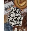 image:imageRoseSeek Womens Cow Print Tank Top Sleeveless Crewneck Fitted Crop Tops Summer Cowgirl VestBlack and White