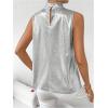 image:imageRoseSeek Womens Elegant Metallic Tops Stand Collar Sleeveless Top Summer Party TopsSilver