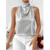 image:imageRoseSeek Womens Elegant Metallic Tops Stand Collar Sleeveless Top Summer Party TopsSilver