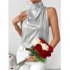 image:imageRoseSeek Womens Elegant Metallic Tops Stand Collar Sleeveless Top Summer Party TopsSilver