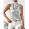 image:imageRoseSeek Womens Elegant Metallic Tops Stand Collar Sleeveless Top Summer Party TopsSilver