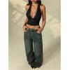 image:imageRoseSeek Womens Floral Lace Deep V Neck Halter Tops Y2K Backless Summer Going Out Crop Tank TopBlack