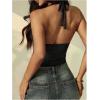 image:imageRoseSeek Womens Floral Lace Deep V Neck Halter Tops Y2K Backless Summer Going Out Crop Tank TopBlack