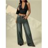 image:imageRoseSeek Womens Floral Lace Deep V Neck Halter Tops Y2K Backless Summer Going Out Crop Tank TopBlack