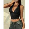 image:imageRoseSeek Womens Floral Lace Deep V Neck Halter Tops Y2K Backless Summer Going Out Crop Tank TopBlack