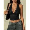 image:imageRoseSeek Womens Floral Lace Deep V Neck Halter Tops Y2K Backless Summer Going Out Crop Tank TopBlack
