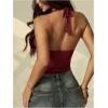 image:imageRoseSeek Womens Floral Lace Deep V Neck Halter Tops Y2K Backless Summer Going Out Crop Tank TopBurgundy