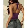 image:imageRoseSeek Womens Floral Lace Deep V Neck Halter Tops Y2K Backless Summer Going Out Crop Tank TopPurple
