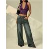 image:imageRoseSeek Womens Floral Lace Deep V Neck Halter Tops Y2K Backless Summer Going Out Crop Tank TopPurple