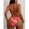 image:imageRoseSeek Womens Floral Print Lace Bikini Set Tie Backless Cheeky Bathing Suit String Triangle SwimsuitPink Multicolor