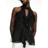image:imageRoseSeek Womens Flowy Going Out Halter Tops Ruffle Mesh Tops Cut Out Sleeveless Tie Neck Tank Top Summer OutfitBlack
