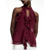 image:imageRoseSeek Womens Flowy Going Out Halter Tops Ruffle Mesh Tops Cut Out Sleeveless Tie Neck Tank Top Summer OutfitBurgundy