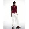 image:imageRoseSeek Womens Flowy Going Out Halter Tops Ruffle Mesh Tops Cut Out Sleeveless Tie Neck Tank Top Summer OutfitBurgundy